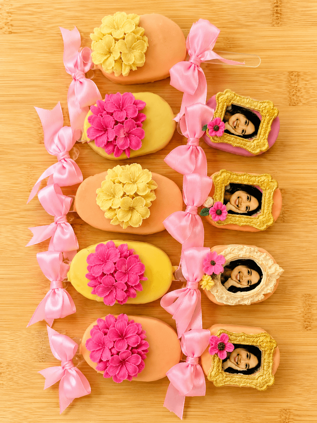 Custom edible image cakesicles with personalized photo frames